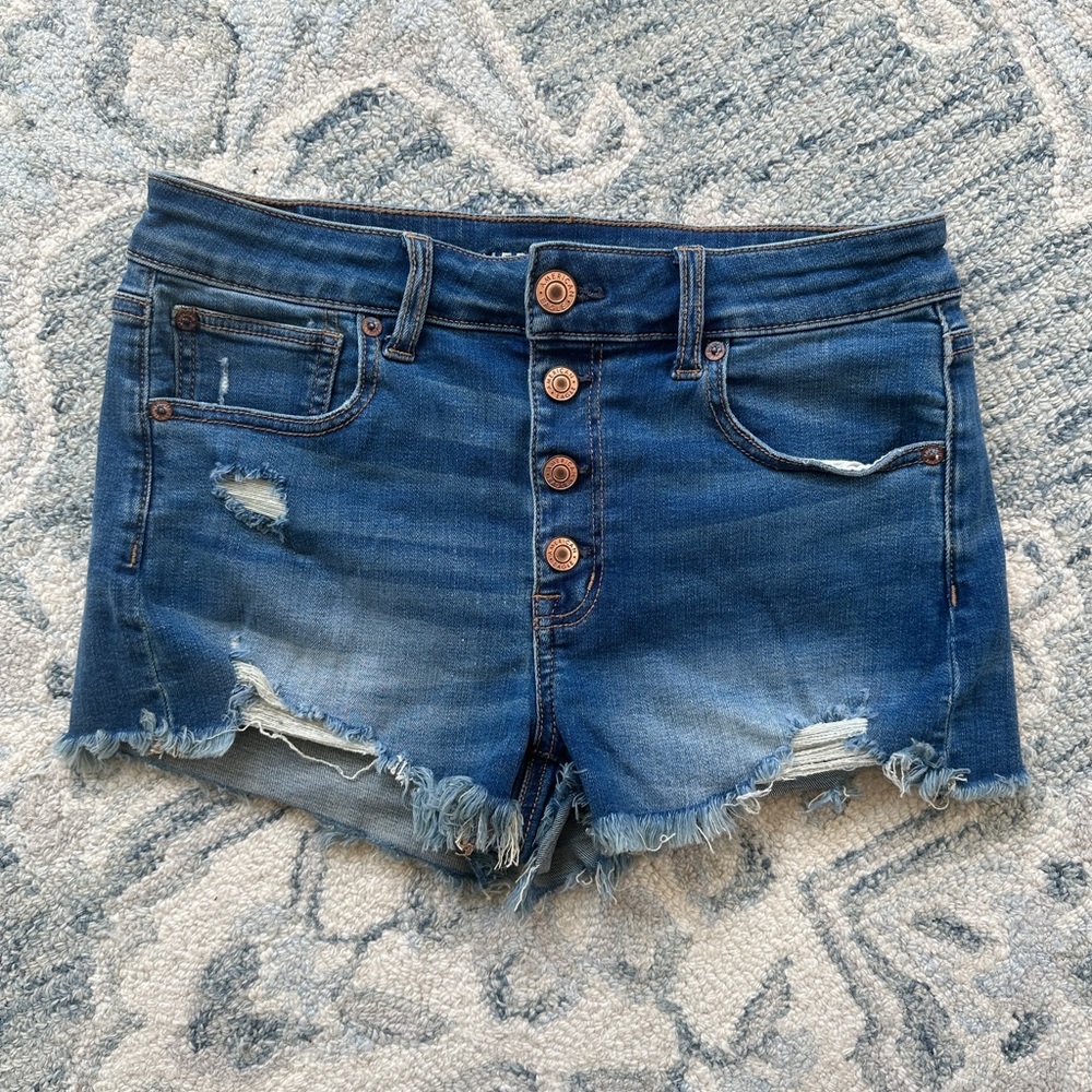 American Eagle Hi-Rise Shortie Super Stretch Distressed Shorts